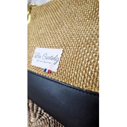 Sac bandoulière PAULINE zippé simili cuir et toile jaune paille Création artisanale
