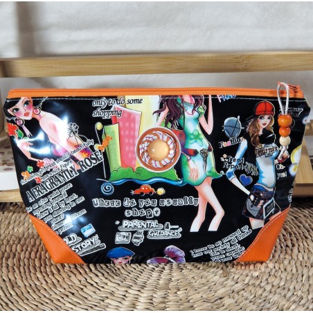 Trousse de toilette fashion noir orange Création artisanale
