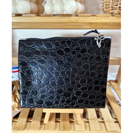 Trousse Pochette S simili cuir noir strass Création artisanale