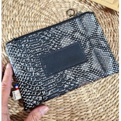 Trousse Pochette S simili cuir noir argenté Création artisanale