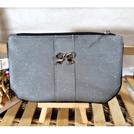 Trousse Pochette S simili cuir gris argenté Création artisanale