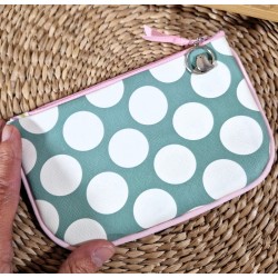 Trousse Pochette S simili cuir vert blanc Création artisanale