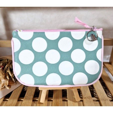 Trousse Pochette S simili cuir vert blanc Création artisanale