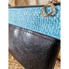 Trousse Pochette M simili cuir noir turquoise Création artisanale