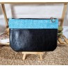 Trousse Pochette M simili cuir noir turquoise Création artisanale