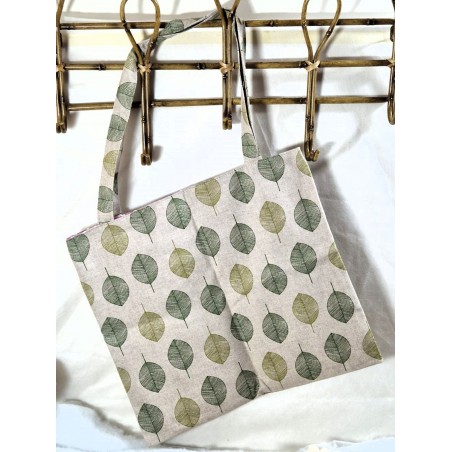 Tote-bag Sac fourre-tout naturel vert feuille Création artisanale