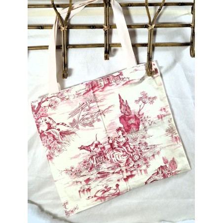 Tote-bag Sac fourre-tout écru rose Jouy Création artisanale