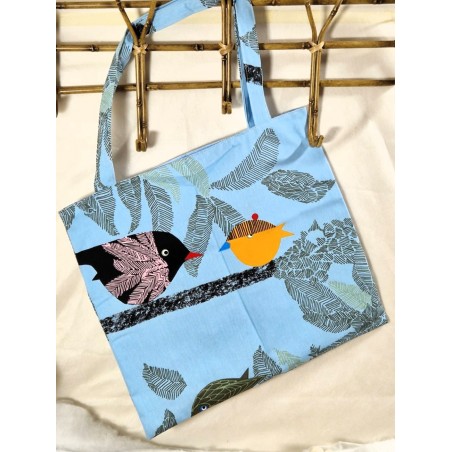 Tote-bag Sac fourre-tout bleu oiseau Création artisanale