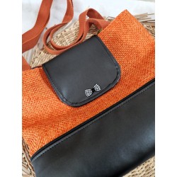 Sac BOISSY similicuir noir toile orange Création artisanale