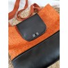 Sac BOISSY similicuir noir toile orange Création artisanale