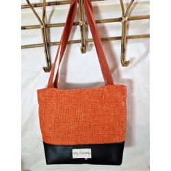 Sac BOISSY similicuir noir toile orange Création artisanale