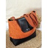 Sac BOISSY similicuir noir toile orange Création artisanale