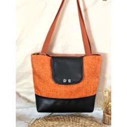 Sac BOISSY similicuir noir toile orange Création artisanale