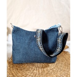 Sac bandoulière DAISY toile tissée bleu jean Création artisanale