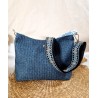 Sac bandoulière DAISY toile tissée bleu jean Création artisanale