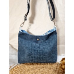 Sac bandoulière DAISY toile tissée bleu jean Création artisanale