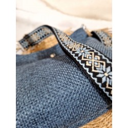 Sac bandoulière DAISY toile tissée bleu jean Création artisanale