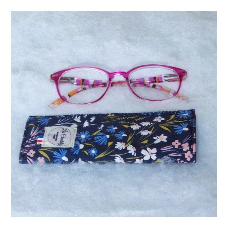 Étui à lunettes fleurs sur fond bleu marine